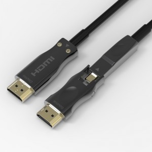 Avtagbar fiberoptisk HDMI-kabel stödjer 4K 60Hz 18 Gbps hög hastighet, med dubbla mikro HDMI och standard HDMI-anslutningar